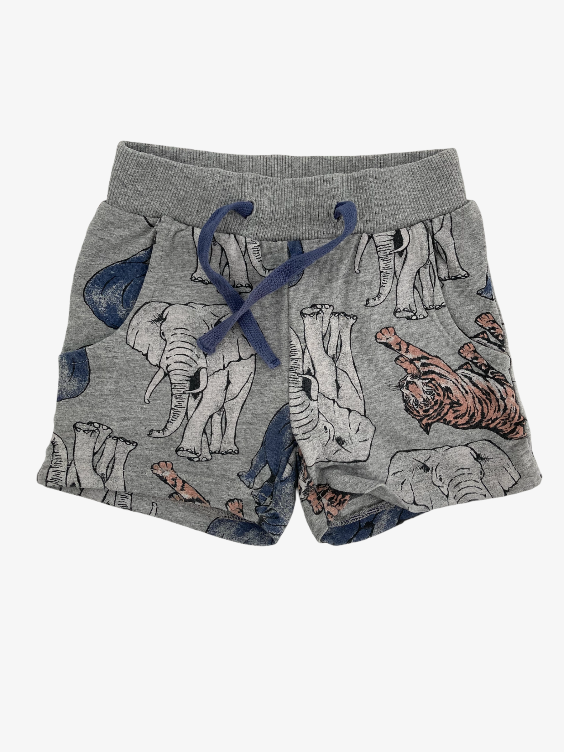 Grijze broek met dieren • Tweedehands korte broek van merk Name it in maat  80 • Tweedehands Kinderkleding • Restory
